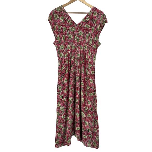 Vintage April Cornell Dress Womens L Pink Green Floral Maxi Cottagecore Boho - Picture 3 of 4